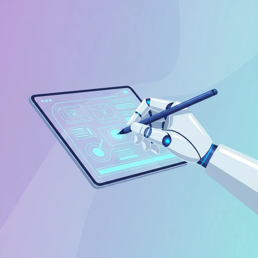 An AI hand sketching a wireframe on a tablet